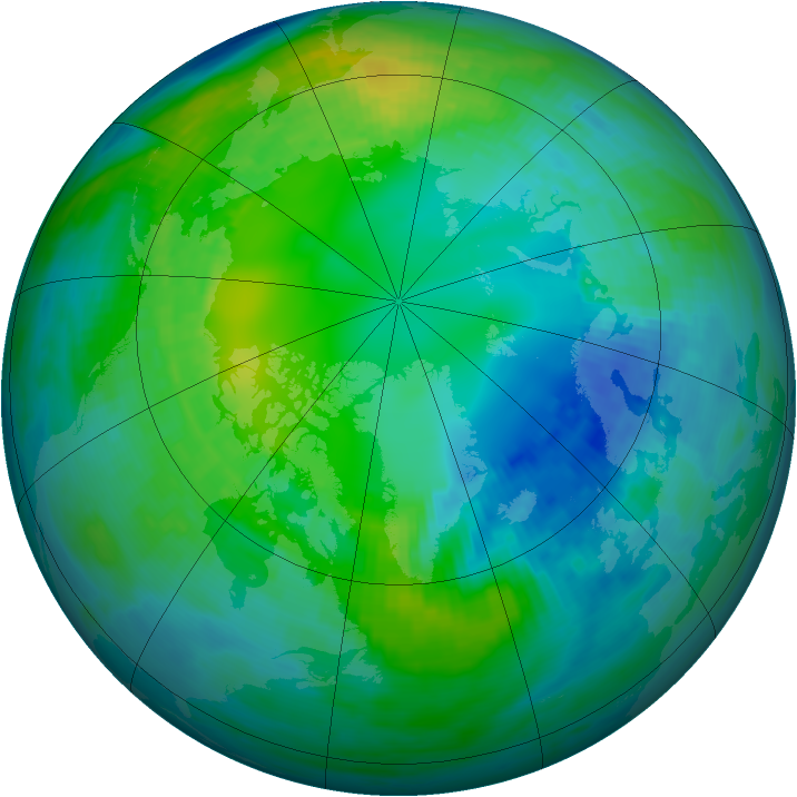 Arctic ozone map for 29 October 1989